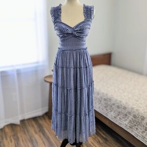 NWOT Max Studio Ruffled Blue Maxi Dress Brunch Spring Summer Cottagecore XSmall